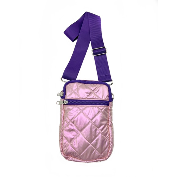 Shimmer Pink Quilted Puffer Messenger Cross Body Bag - Picture 3 of 3